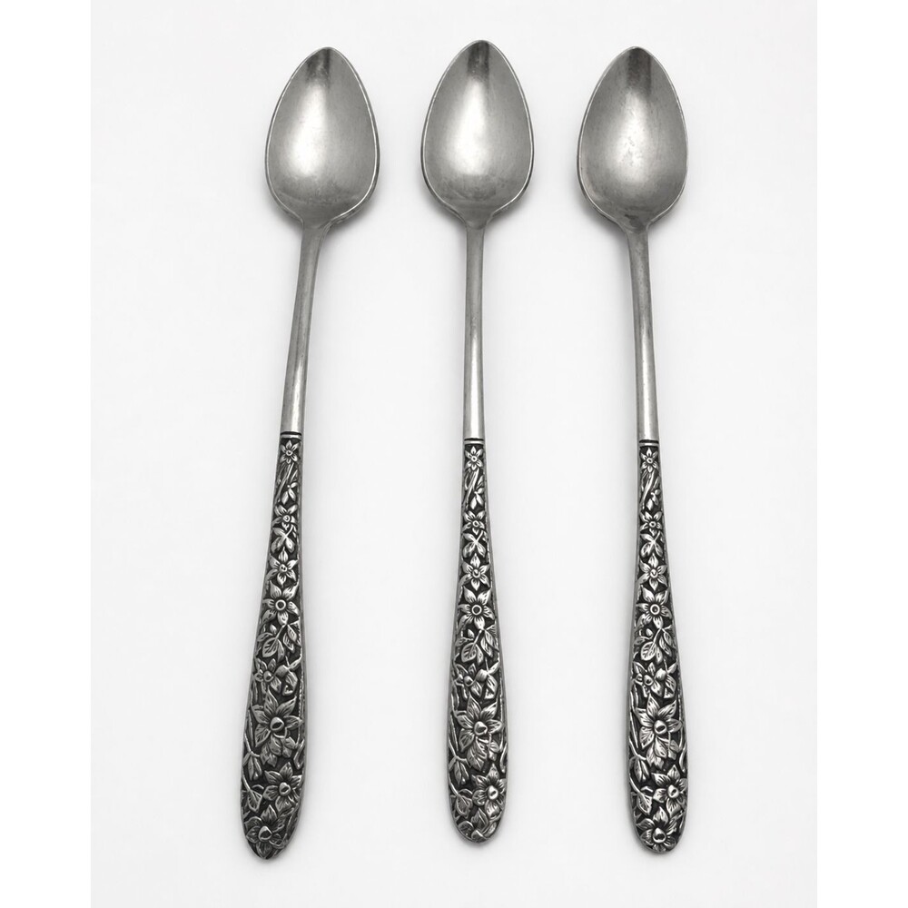 Vintage National Stainless Japan Narcissus Iced Tea Spoon Set of 3 Floral Handle